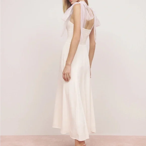 Reformation White/Cream Kairo Dress with Sheer Sleeves - Picture 3 of 9
